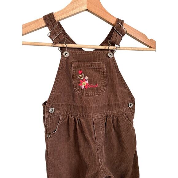 VTG Oshkosh B’Gosh Brown Corduroy Overalls Floral & Butterfly Embroidery 18 mo - Picture 3 of 9